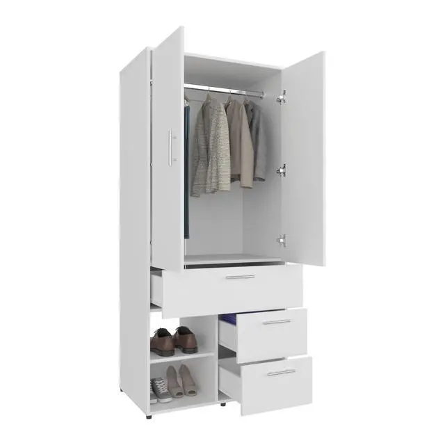 Alt view image 7 of 7 - Alpine Armoire with Double Doors, Interior Hanging Rod, Shoe Racks and Multiple Drawers, Freestanding Wardrobe