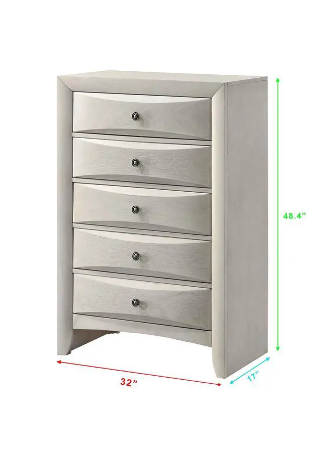 Alt view image 2 of 5 - 1pc Contemporary Neutral White Finish Curved Drawer Fronts Storage Five Drawers Chest Wooden