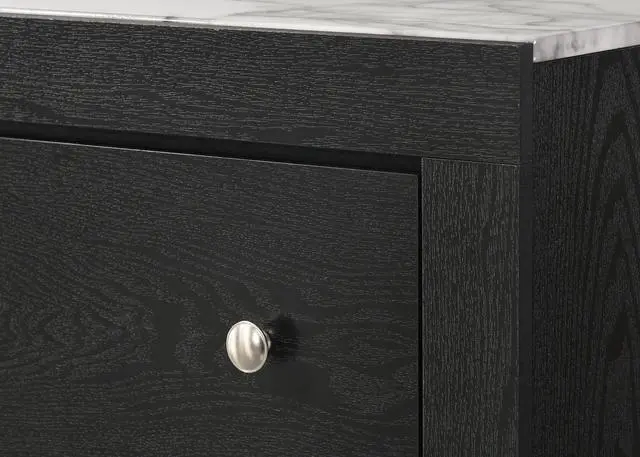 Alt view image 3 of 5 - 1Pc Contemporary Modern White Faux Marble Top 2 Drawers Nightstand Black Finish Bedroom Furniture