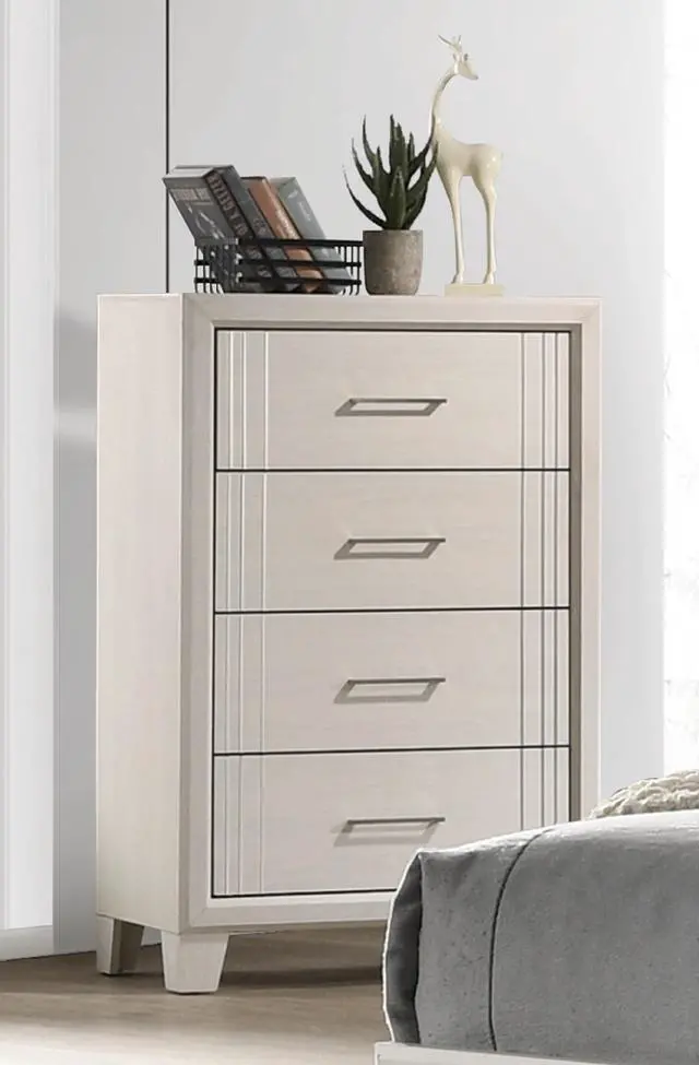 Alt view image 2 of 5 - 1pc Contemporary Four-Drawers Chest Bed Side Cabinet Wooden Furniture White/Beige Color
