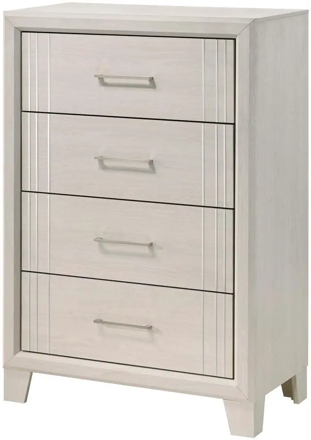 Main image of 1pc Contemporary Four-Drawers Chest Bed Side Cabinet Wooden Furniture White/Beige Color