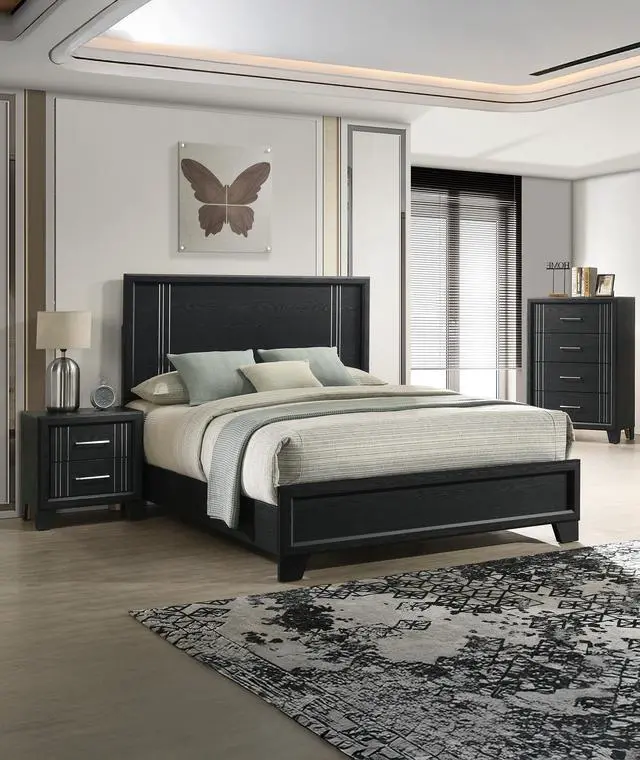 Alt view image 4 of 5 - 1pc Contemporary Four-Drawers Chest Bed Side Cabinet Wooden Furniture Charcoal Color