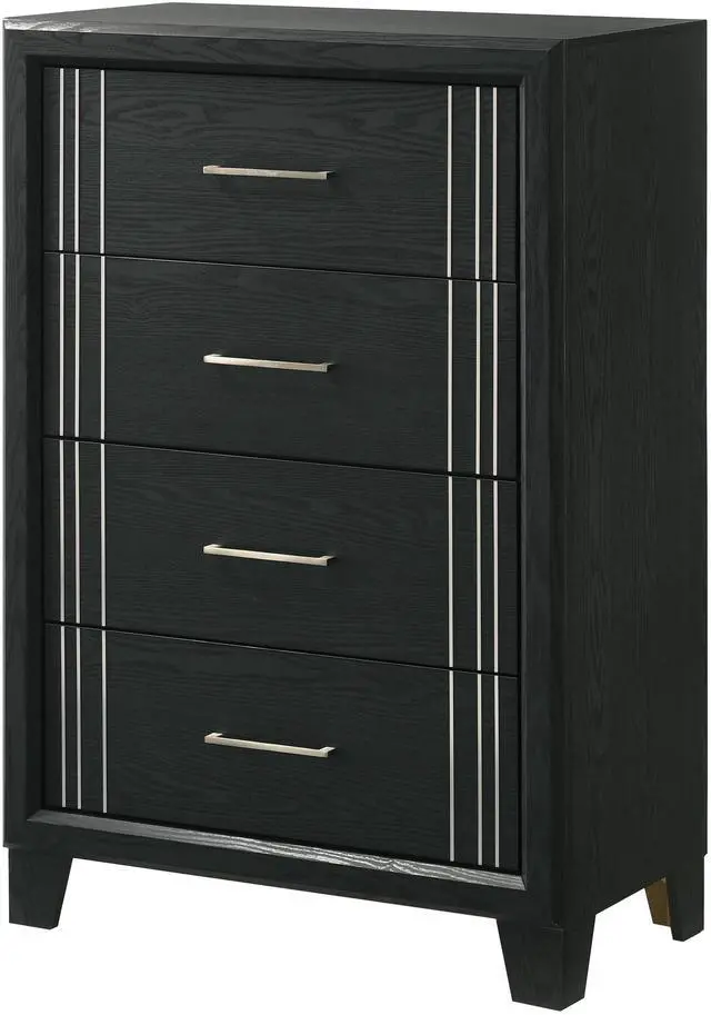 Main image of 1pc Contemporary Four-Drawers Chest Bed Side Cabinet Wooden Furniture Charcoal Color