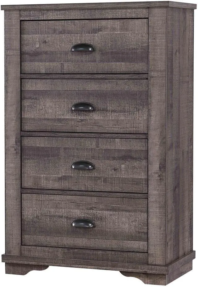 Main image of 1pc Contemporary Four Drawers Chest Bed Side Cabinet Wooden Furniture Rustic Gray Color
