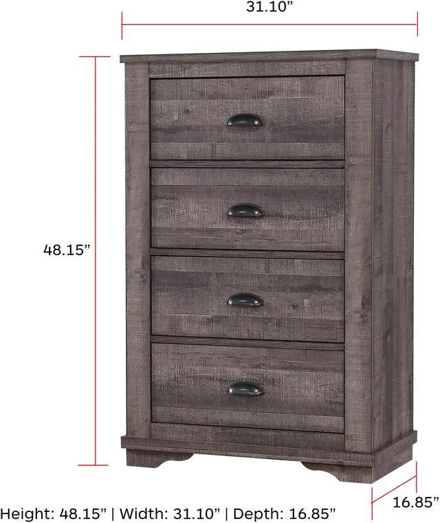 Alt view image 2 of 5 - 1pc Contemporary Four Drawers Chest Bed Side Cabinet Wooden Furniture Rustic Gray Color