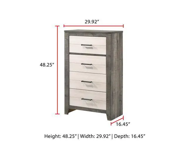 Alt view image 4 of 5 - 1pc Chest Two-tone Finish Convenient Bedside Storage Four Drawers Metal Pull Handle Gray Beige