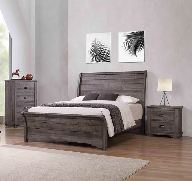 Alt view image 3 of 5 - 1pc Contemporary Four Drawers Chest Bed Side Cabinet Wooden Furniture Rustic Gray Color