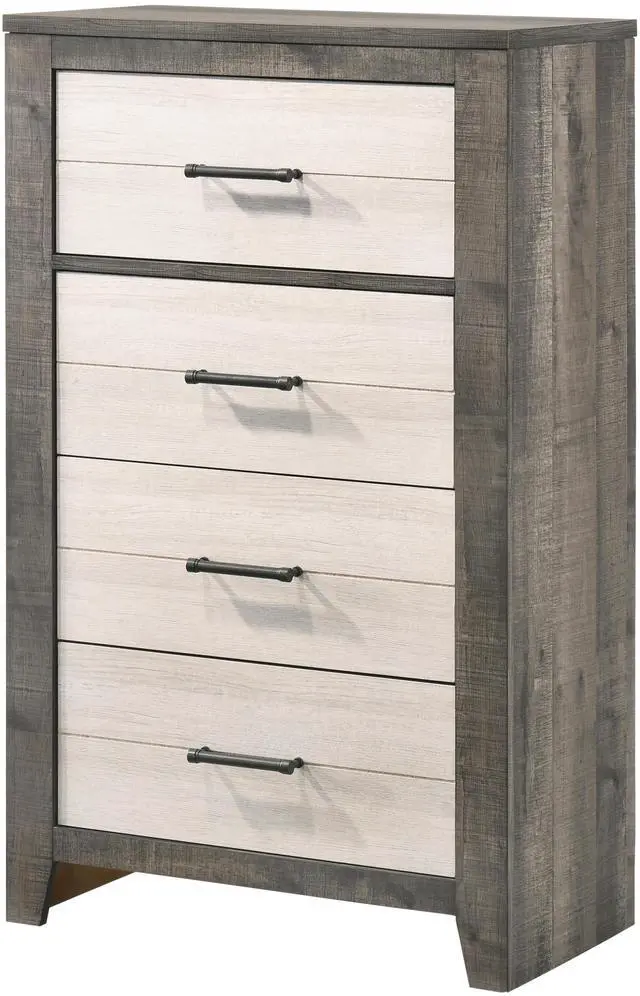 Main image of 1pc Chest Two-tone Finish Convenient Bedside Storage Four Drawers Metal Pull Handle Gray Beige