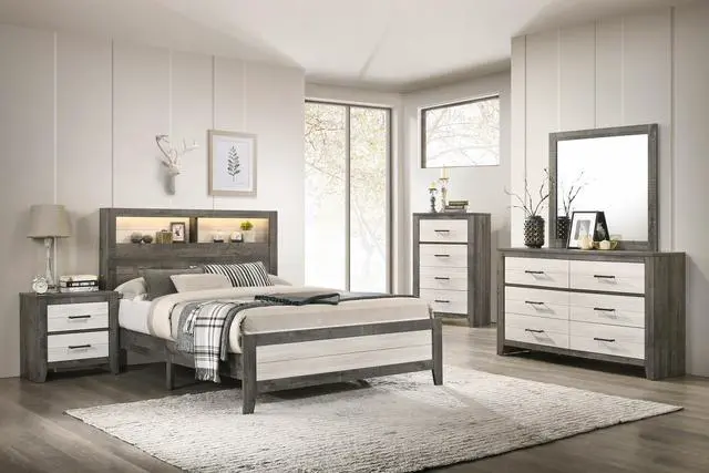 Alt view image 5 of 5 - 1pc Chest Two-tone Finish Convenient Bedside Storage Four Drawers Metal Pull Handle Gray Beige