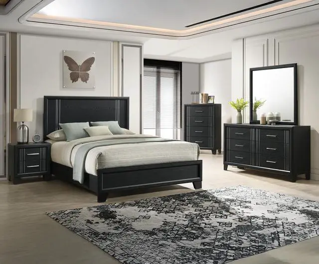 Alt view image 5 of 5 - 1pc Contemporary Four-Drawers Chest Bed Side Cabinet Wooden Furniture Charcoal Color