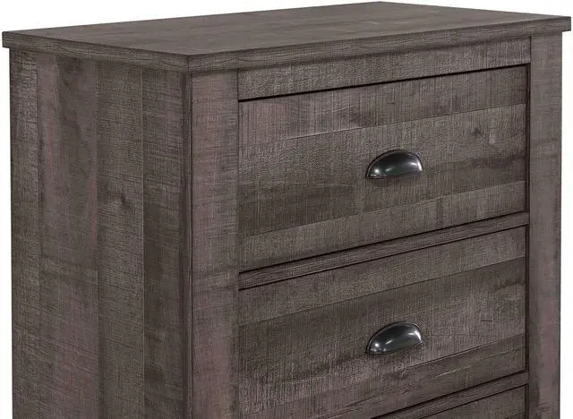 Alt view image 3 of 5 - 1Pc Contemporary Two-Drawers Nightstand Bed Side Cabinet Wooden Furniture Rustic Gray Color