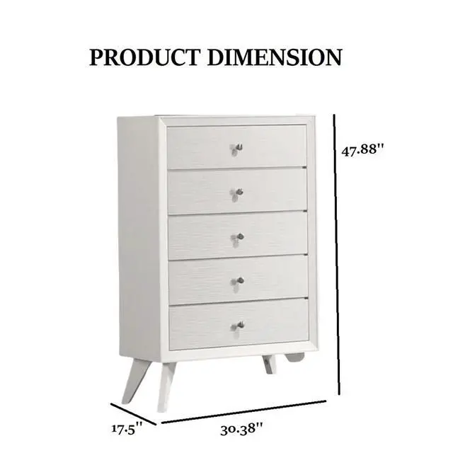 Alt view image 3 of 6 - Contemporary Style 1Pc Chest Angled Legs Round Bronze Knobs Wave Texture White Finish