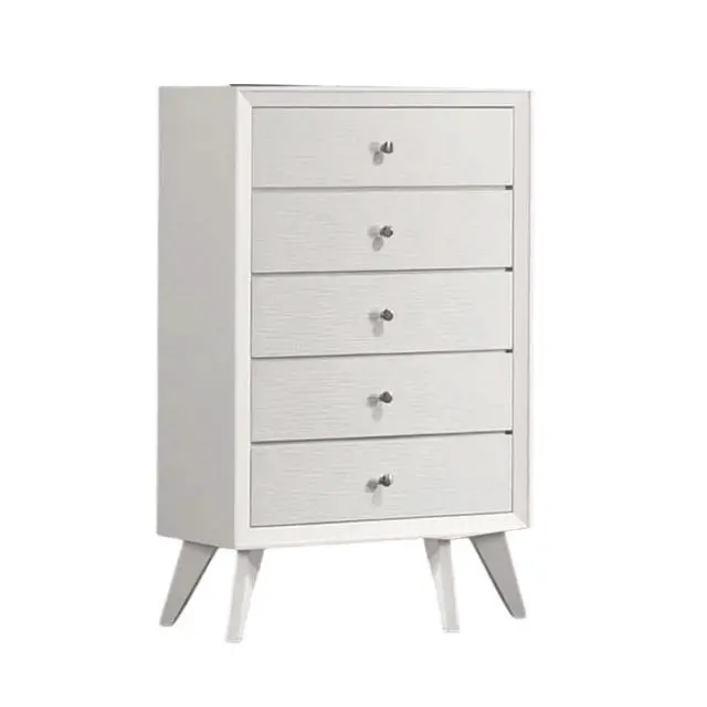 Alt view image 6 of 6 - Contemporary Style 1Pc Chest Angled Legs Round Bronze Knobs Wave Texture White Finish