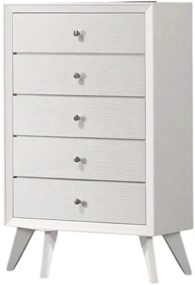 Main image of Contemporary Style 1Pc Chest Angled Legs Round Bronze Knobs Wave Texture White Finish