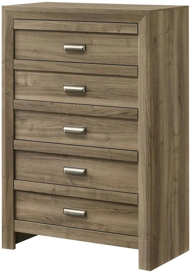 Main image of 1Pc Contemporary Style Five Drawers Storage Tall Chest Wooden Bedroom Furniture Light Brown Warm Wood Finish