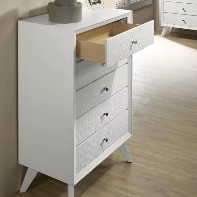 Alt view image 4 of 6 - Contemporary Style 1Pc Chest Angled Legs Round Bronze Knobs Wave Texture White Finish
