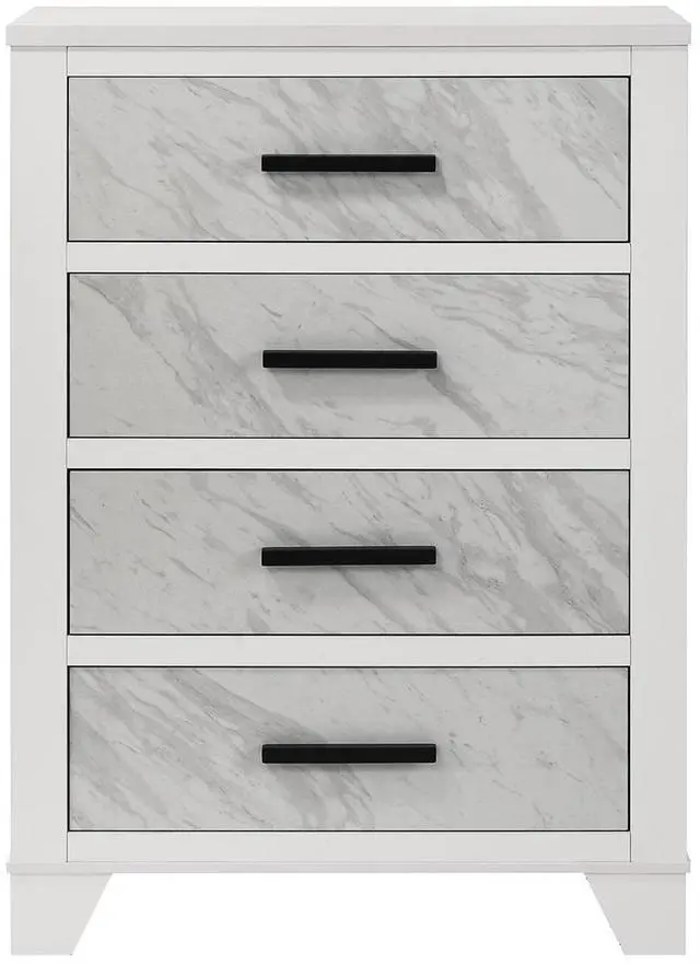 Main image of Contemporary Style 1Pc Chest English Dovetail Drawer Metal Center Glides Black Handles White Finish Bedroom Furniture