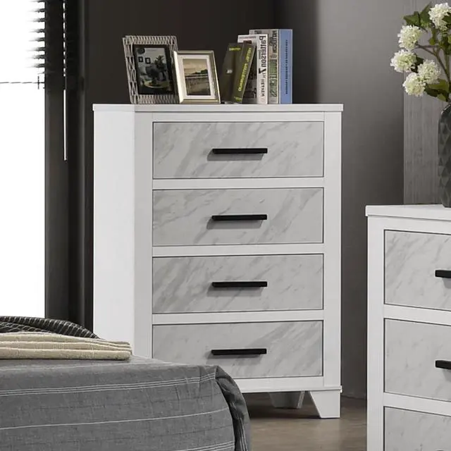 Alt view image 2 of 7 - Contemporary Style 1Pc Chest English Dovetail Drawer Metal Center Glides Black Handles White Finish Bedroom Furniture