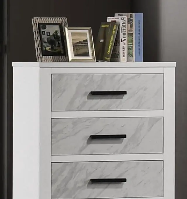Alt view image 3 of 7 - Contemporary Style 1Pc Chest English Dovetail Drawer Metal Center Glides Black Handles White Finish Bedroom Furniture
