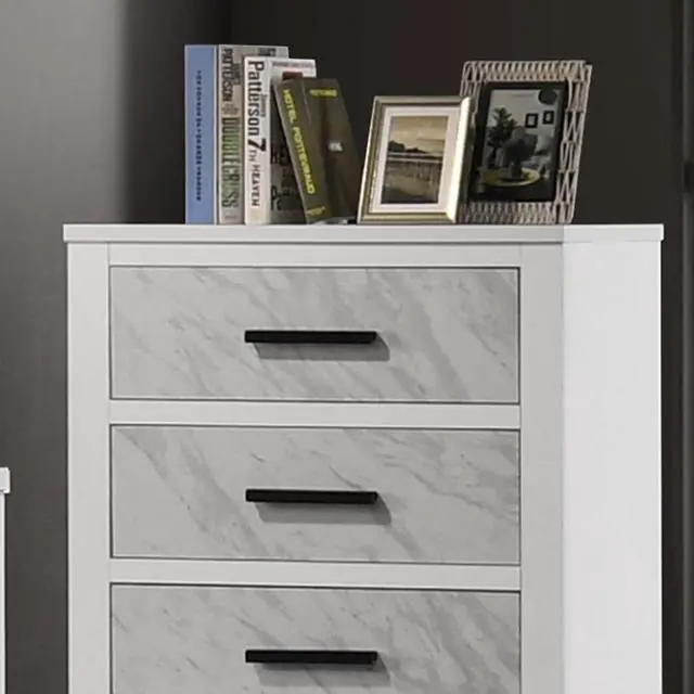 Alt view image 6 of 7 - Contemporary Style 1Pc Chest English Dovetail Drawer Metal Center Glides Black Handles White Finish Bedroom Furniture