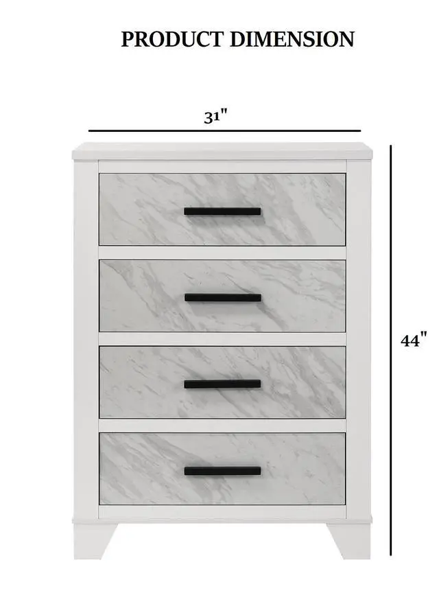 Alt view image 4 of 7 - Contemporary Style 1Pc Chest English Dovetail Drawer Metal Center Glides Black Handles White Finish Bedroom Furniture