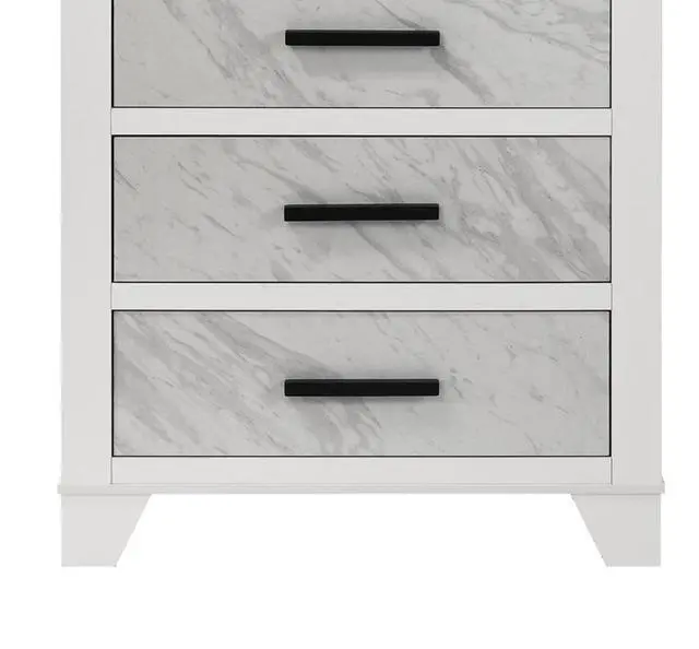 Alt view image 7 of 7 - Contemporary Style 1Pc Chest English Dovetail Drawer Metal Center Glides Black Handles White Finish Bedroom Furniture