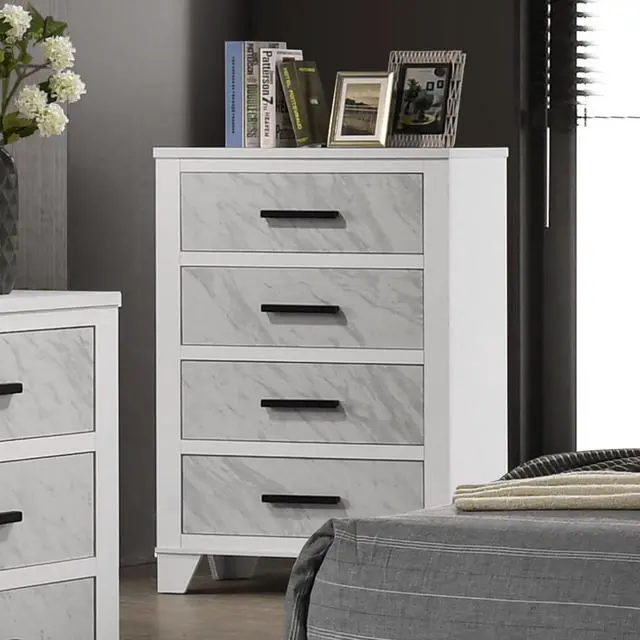 Alt view image 5 of 7 - Contemporary Style 1Pc Chest English Dovetail Drawer Metal Center Glides Black Handles White Finish Bedroom Furniture