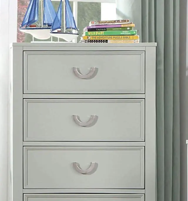 Alt view image 2 of 6 - Transitional Gray 1pc Chest Dovetail Drawers Solid wood Bedroom Chrome Hanging Pulls 5-Drawers Molding Details