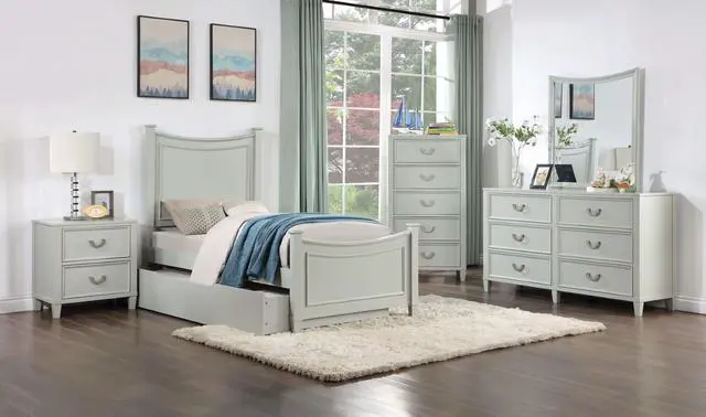 Alt view image 6 of 6 - Transitional Gray 1pc Chest Dovetail Drawers Solid wood Bedroom Chrome Hanging Pulls 5-Drawers Molding Details