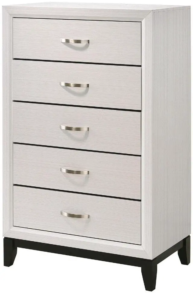 Main image of 1pc Contemporary 5-Drawer Tall Chest White Finish Wooden Bedroom Furniture