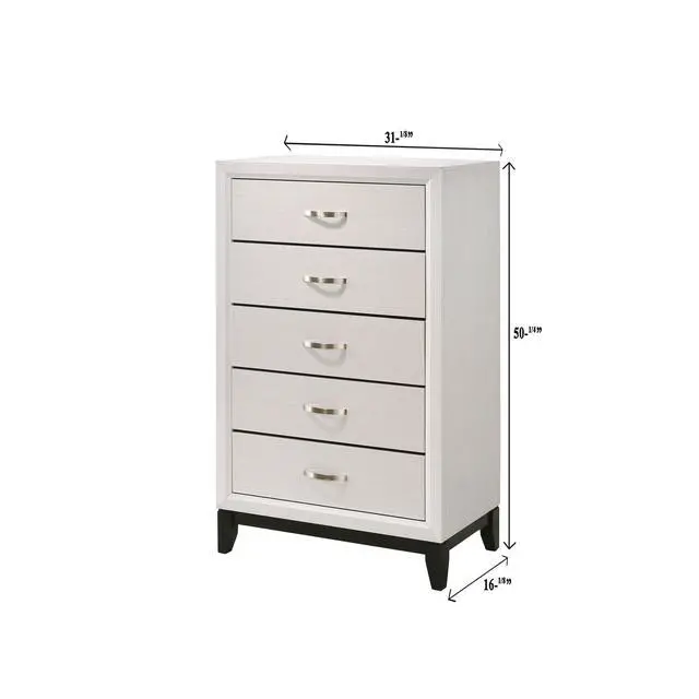 Alt view image 3 of 5 - 1pc Contemporary 5-Drawer Tall Chest White Finish Wooden Bedroom Furniture