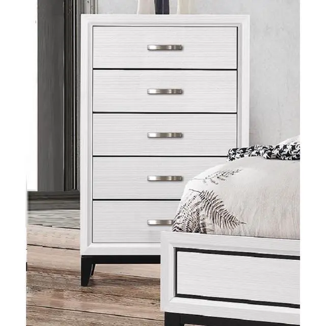 Alt view image 2 of 5 - 1pc Contemporary 5-Drawer Tall Chest White Finish Wooden Bedroom Furniture