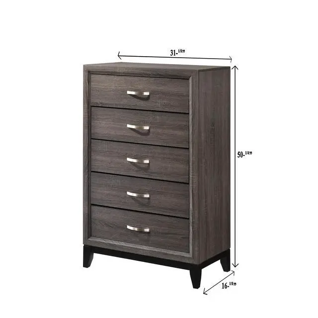 Alt view image 3 of 6 - 1pc Contemporary 5-Drawer Tall Chest Gray Finish Wooden Bedroom Furniture