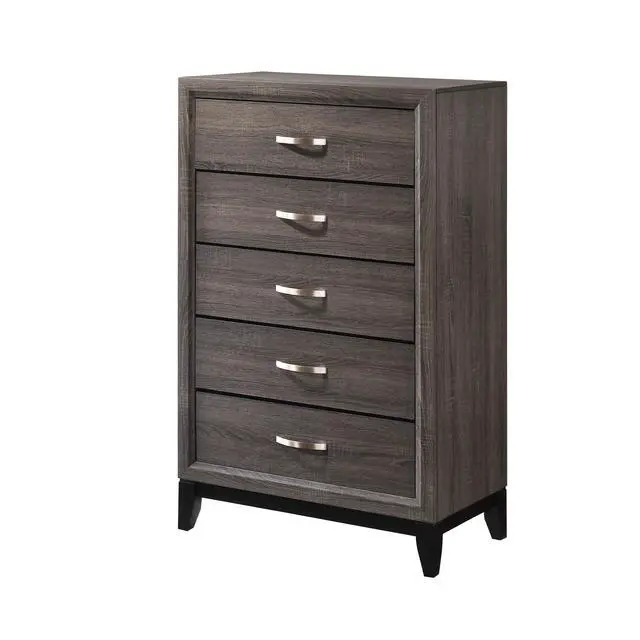 Alt view image 2 of 6 - 1pc Contemporary 5-Drawer Tall Chest Gray Finish Wooden Bedroom Furniture
