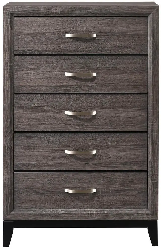Main image of 1pc Contemporary 5-Drawer Tall Chest Gray Finish Wooden Bedroom Furniture