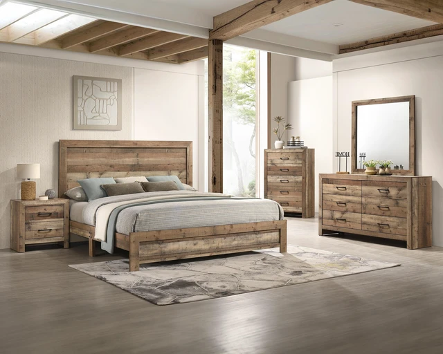 Alt view image 5 of 5 - 1pc Rustic Plank-Style Rich Natural Finish Five Drawers Tall Chest Wooden Bedroom Furniture Contemporary Modern Transitional