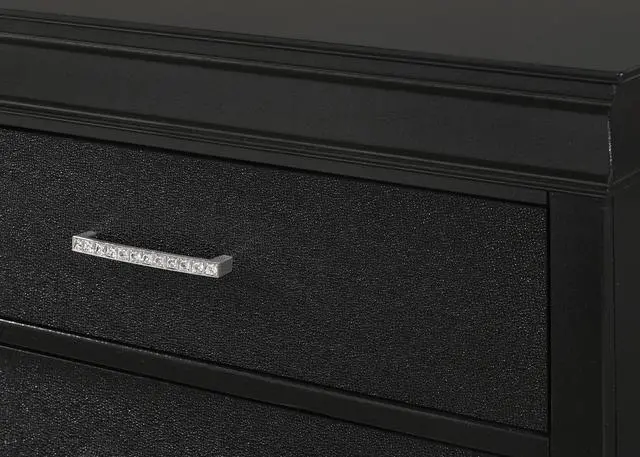 Alt view image 3 of 5 - Modern 1pc Black Finish 5-Drawer Tall Chest Wooden Textured Finish Crystal Tufted Handle Furniture