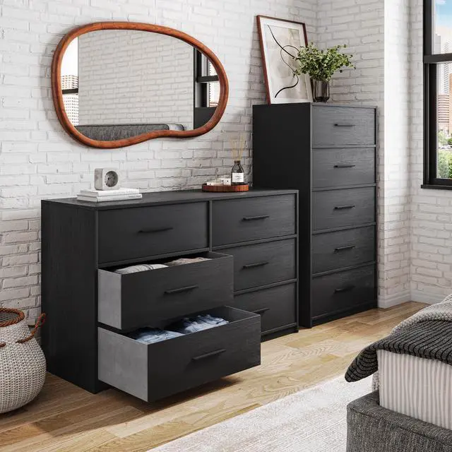 Main image of 5-Drawer Dresser with Large Fabric Drawers, Black