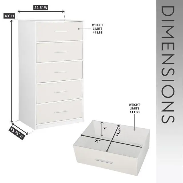 Alt view image 4 of 7 - 5-Drawer Dresser with Large Fabric Drawers, White