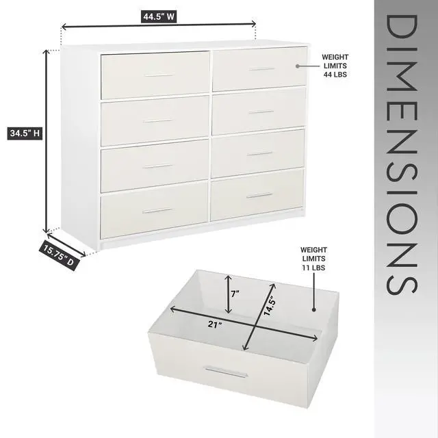 Alt view image 4 of 7 - 8-Drawer Dresser with Large Fabric Drawers, White