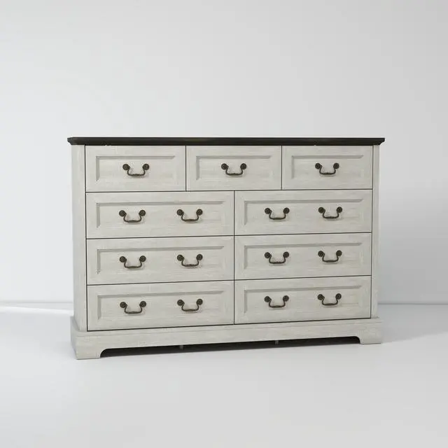 Alt view image 4 of 7 - Farmhouse 9-Drawer Dresser, Rustic Wooden Chest of Drawers with Metal Handles, Wide Storage Dresser TV Stand for Bedroom, Living Room, Hallway, Dining Room, (Grey)