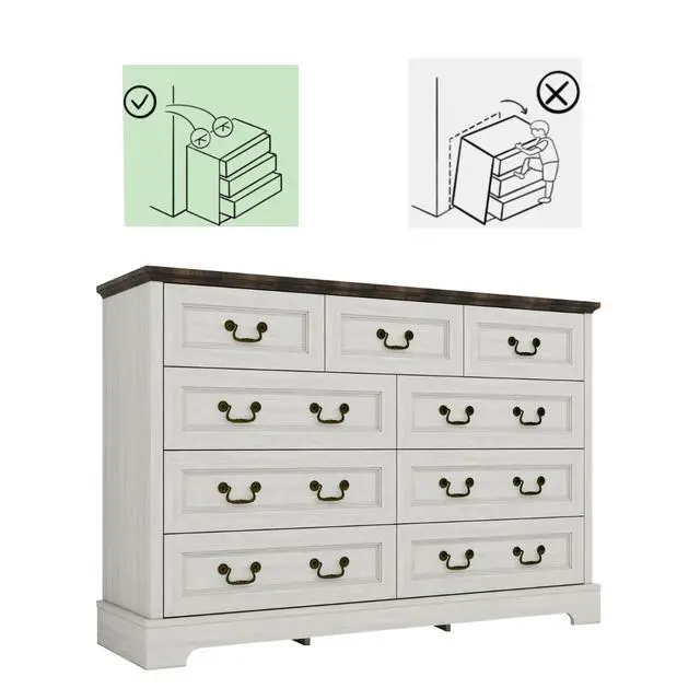 Alt view image 7 of 7 - Farmhouse 9-Drawer Dresser, Rustic Wooden Chest of Drawers with Metal Handles, Wide Storage Dresser TV Stand for Bedroom, Living Room, Hallway, Dining Room, (Grey)