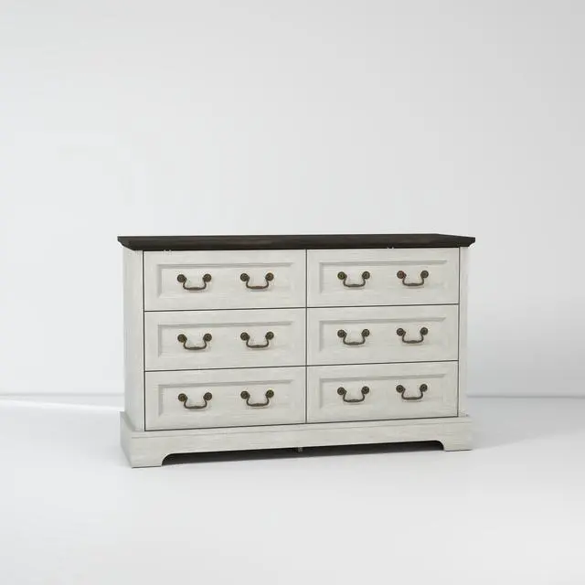 Alt view image 4 of 7 - Farmhouse 6-Drawer Dresser, Rustic Wooden Chest of Drawers with Metal Handles, Wide Storage Dresser TV Stand for Bedroom, Living Room, Hallway, Dining Room (Grey)