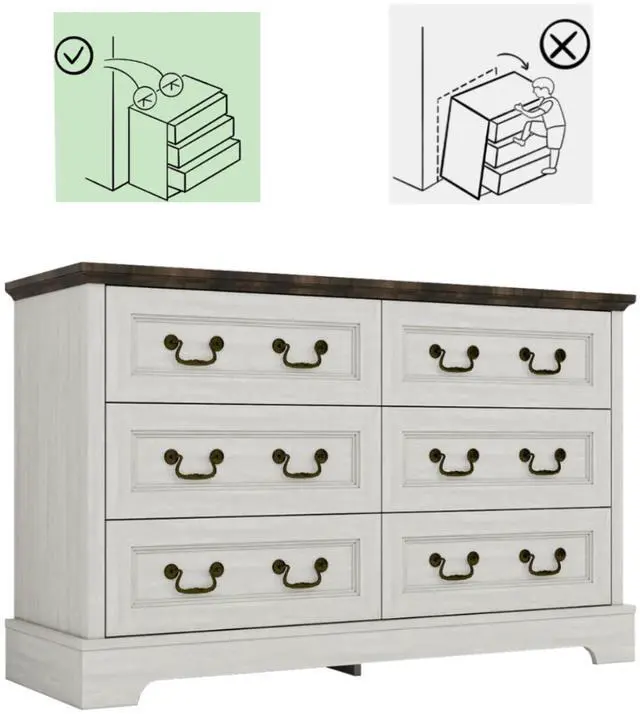 Alt view image 7 of 7 - Farmhouse 6-Drawer Dresser, Rustic Wooden Chest of Drawers with Metal Handles, Wide Storage Dresser TV Stand for Bedroom, Living Room, Hallway, Dining Room (Grey)