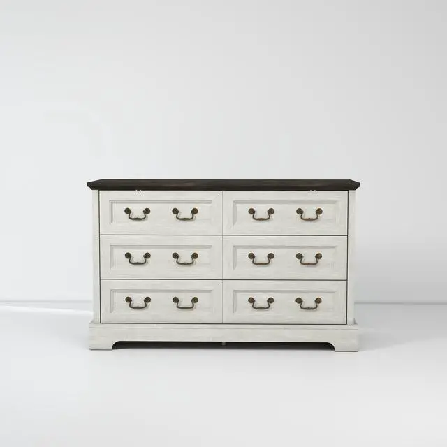 Alt view image 6 of 7 - Farmhouse 6-Drawer Dresser, Rustic Wooden Chest of Drawers with Metal Handles, Wide Storage Dresser TV Stand for Bedroom, Living Room, Hallway, Dining Room (Grey)