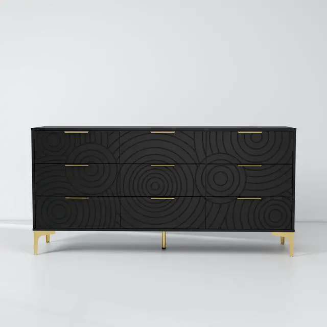 Alt view image 5 of 7 - 9 Drawer Dresser, Modern Wooden Dresser Chest of Drawers with Metal Handles, Large Storage TV Stand for Bedroom, Living Room, Hallway, Closet Organizer (Black)