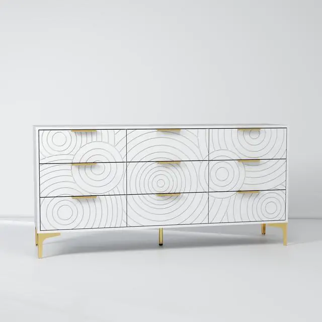 Alt view image 7 of 7 - 9 Drawer Dresser, Modern Wooden Dresser Chest of Drawers with Metal Handles, Large Storage TV Stand for Bedroom, Living Room, Hallway, Closet Organizer (White)