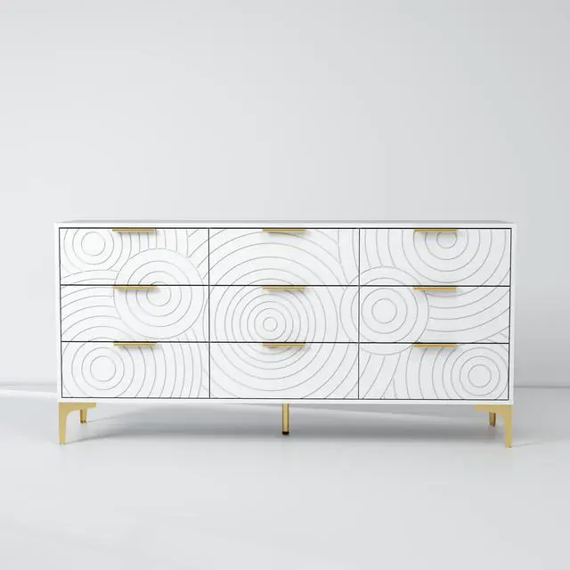 Alt view image 6 of 7 - 9 Drawer Dresser, Modern Wooden Dresser Chest of Drawers with Metal Handles, Large Storage TV Stand for Bedroom, Living Room, Hallway, Closet Organizer (White)