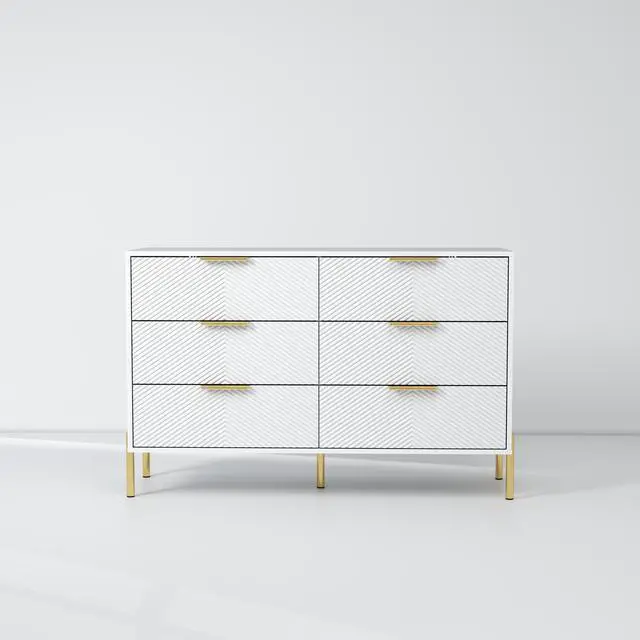 Alt view image 6 of 6 - Modern 6-Drawer Dresser, Wide Wooden Chest of Drawers with Large Storage, Clothes Organizer Cabinet for Bedroom, Living Room, Hallway, Closet (White)