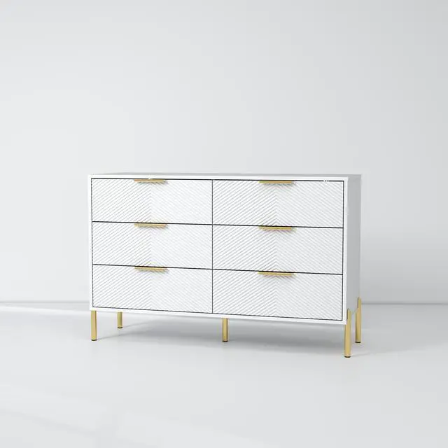 Alt view image 5 of 6 - Modern 6-Drawer Dresser, Wide Wooden Chest of Drawers with Large Storage, Clothes Organizer Cabinet for Bedroom, Living Room, Hallway, Closet (White)